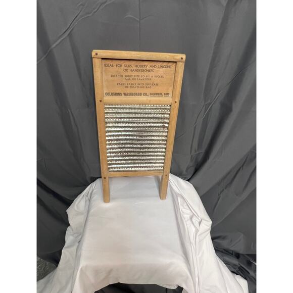 Set of 2 Vtg. Small Wooden Columbus Dubl Handi Galvanized Metal Washboards - Picture 4 of 16